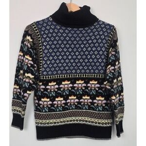 VTG Import Workshop Womens Nordic Floral Fair Isle Knit Turtleneck Sweater‎ Size